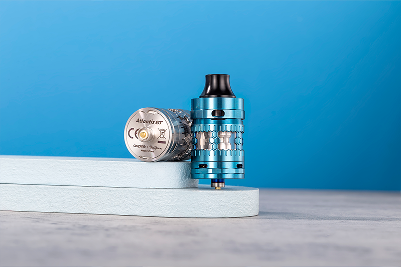 Blue and Stainless Steel Atlantis-GT Displayed on an Exhibition stand with blue background